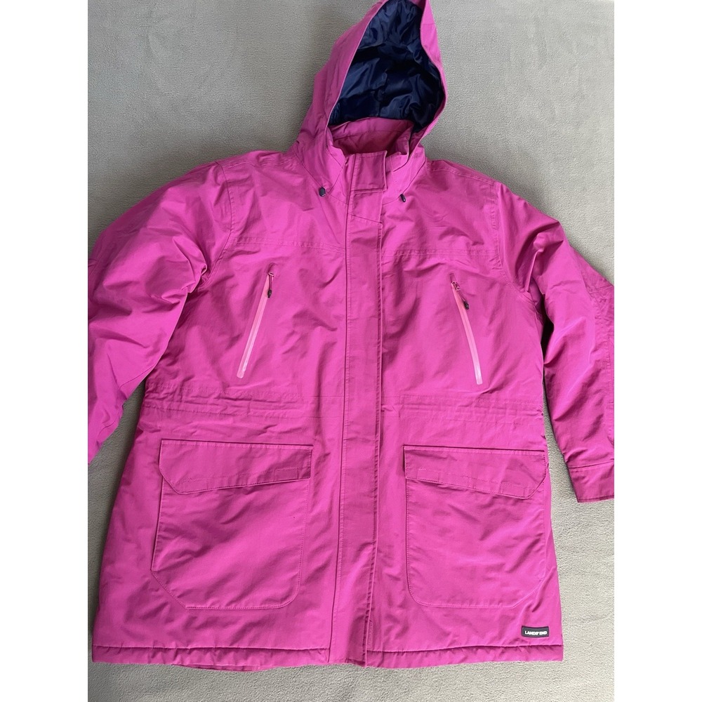 Lands' End Women's Pink Squall Jacket Sz 1xl 16w-18w Hooded Fleece Lined